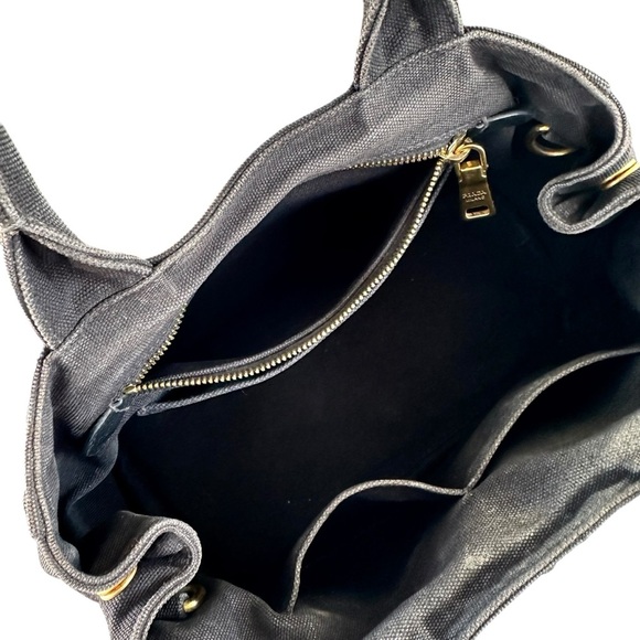 Authentic PRADA Triple Studded Black Denim Canapa Mini Tote Bag - Picture 9 of 14
